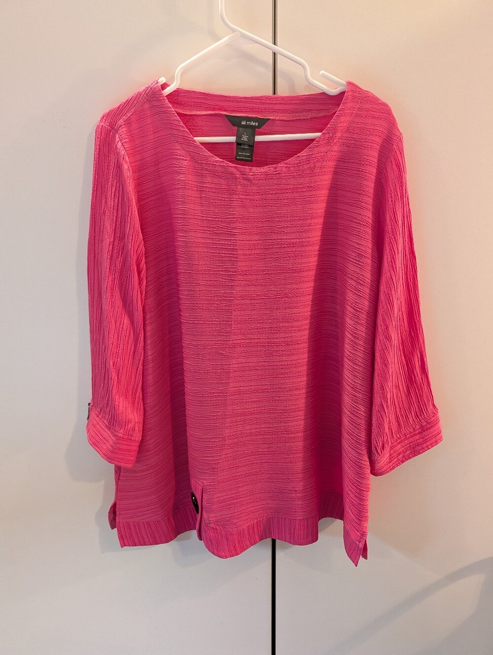 Ali Miles Large Bright Pink Textured 3/4 Sleeve Tunic